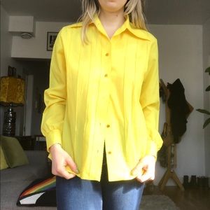 Vintage Sheer Canary Yellow Pointed Collar Blouse